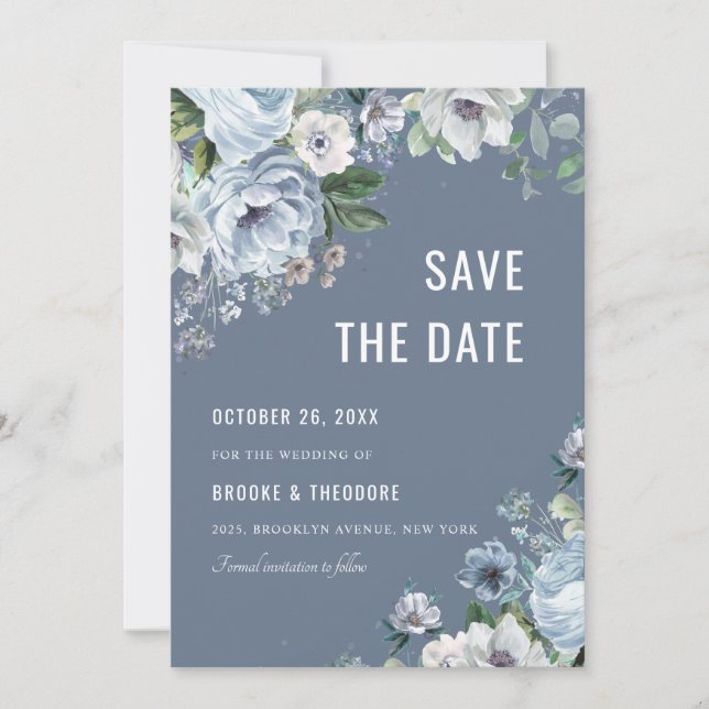 Save The Date Nuances de gris poussiéreux bleu hiver mariage rus (Devant)