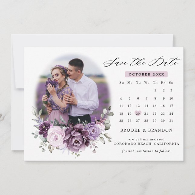 Save The Date Nuances de pourpre Dusty Blooms Moody Calendar (Devant)
