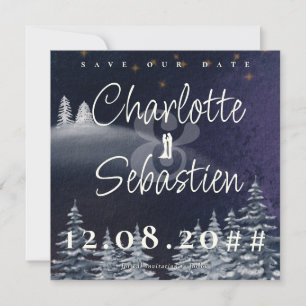 Save The Date Nuit d'hiver & Pine Tree Moderne Aquarelle Mariage