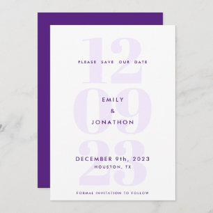 Save The Date Numéro de date moderne Typographie violet