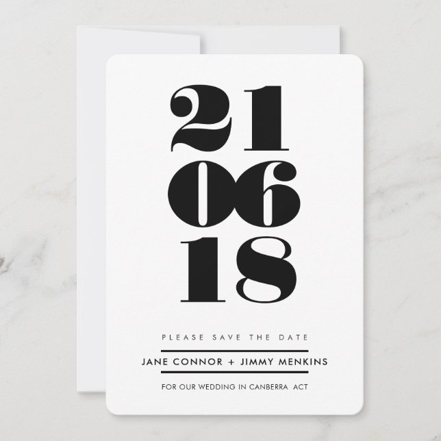 Save The Date NUMÉRO DE LIVRE PILE minimum noir enregistrer la d (Devant)