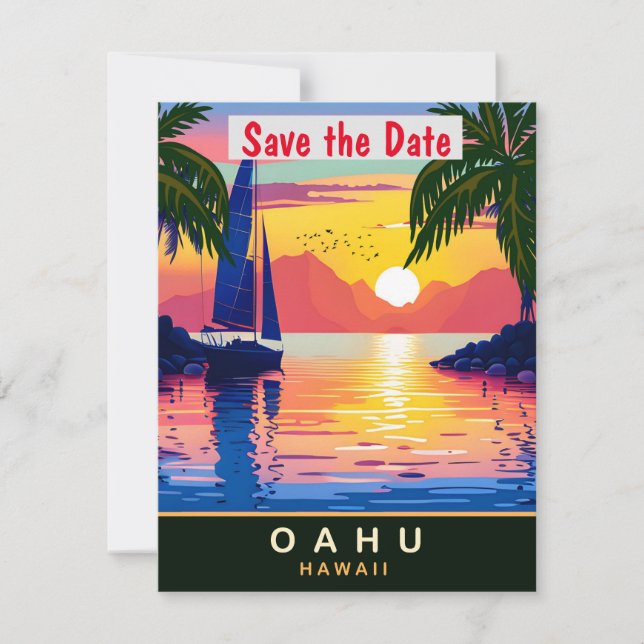Save The Date Oahu, Hawaii, Travel Postcard, (Devant)