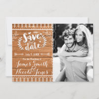 Save the Date Oak Wood Rustic Photo Invitation