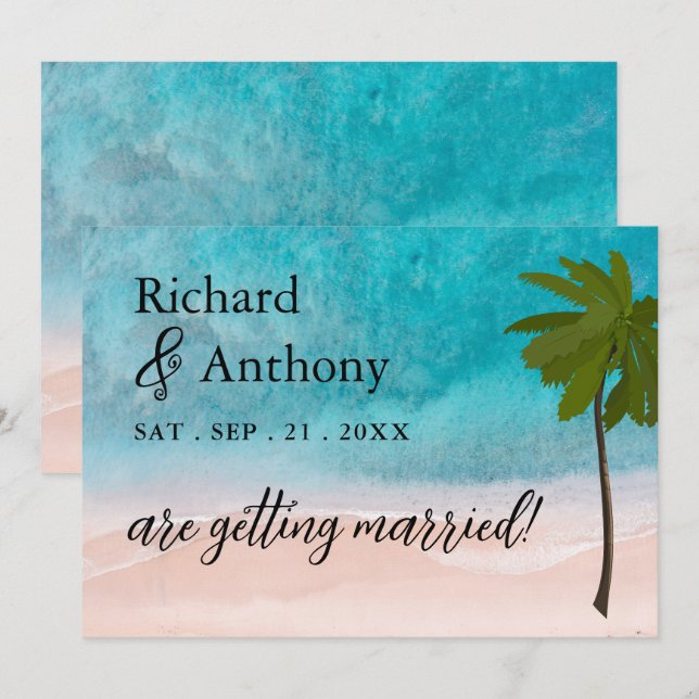 Save The Date Ocean Beach Palm Tree Mariage (Devant / Derrière)