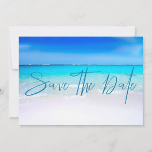 Save The Date Ocean Beach Sand Destination Blue