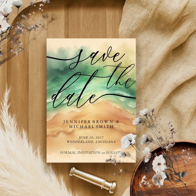 Save The Date Ocean Beach Signature personnalisée Vert (Créateur téléchargé)