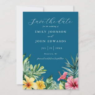 Save The Date Océan Blue Watercolor Mariage de fleurs tropicales