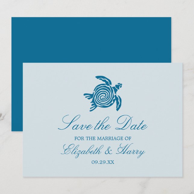 Save The Date Ocean Sea Turtle, Sea Blue Beach Wedding (Devant / Derrière)