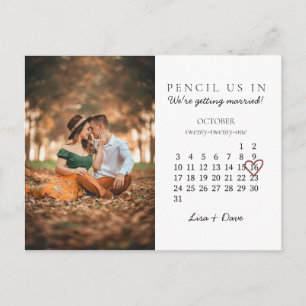 Save the Date Oct 2021 Month Calendar Pink Heart Postcard