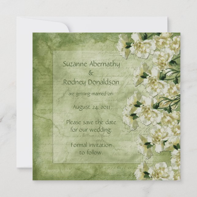 Save The Date Œillets blancs et verts Enregistrez la date (Devant)