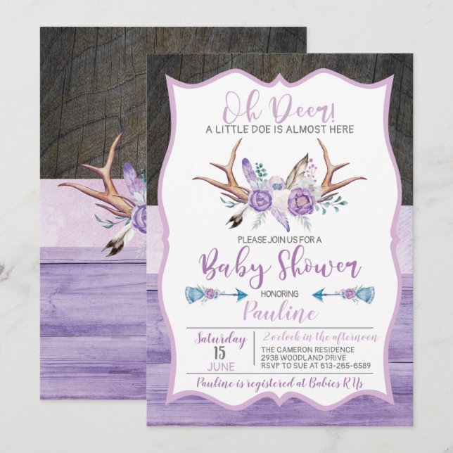 Save The Date Oh Deer a little Doe presque ici Baby shower (Devant / Derrière)