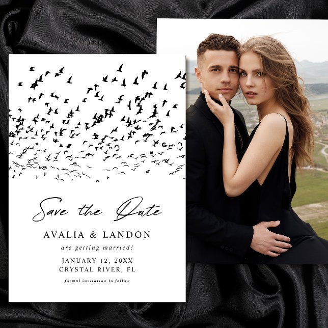 Save The Date Oiseaux modernes d'un Mariage noir et blanc (Créateur téléchargé)