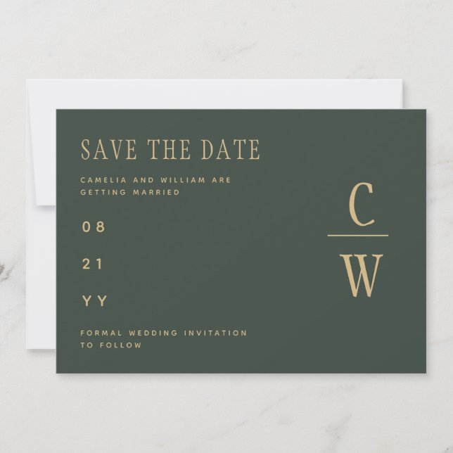 Save The Date Olive Moss Green Gold Wedding ENREGISTRER LA DATE (Devant)