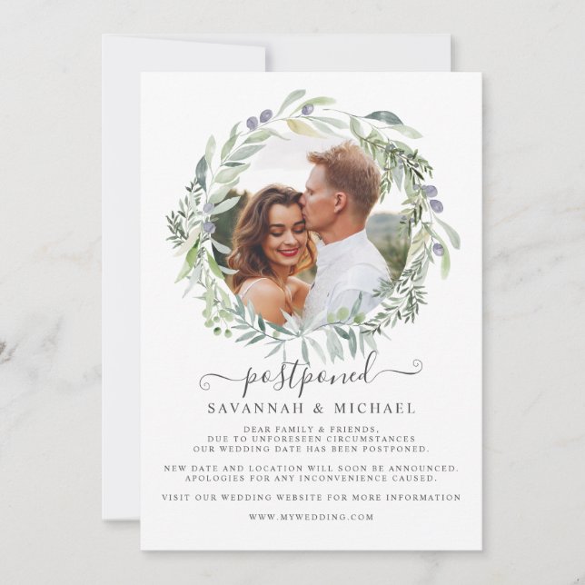 Save The Date Olive Wreath Photo reportée mariage (Devant)