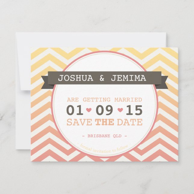 SAVE THE DATE ombre chevron tropical sunset (Front)