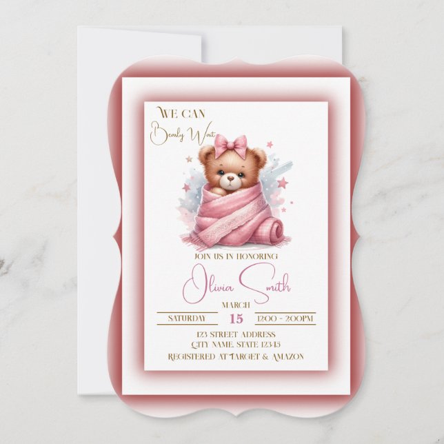 Save The Date On peut attendre le Baby shower rose (Devant)