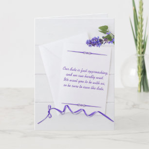 Save The Date on white stationery with ribbon Announcement