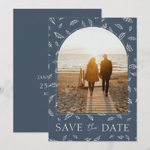 Save The Date Opulence de feuilles bleu royal bohème photo maria