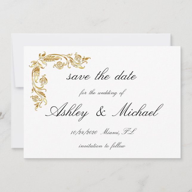 Save The Date Or Blanc Élégant Mariage glamour (Devant)