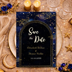 Save The Date Or bleu céleste astronomie étoiles mariage