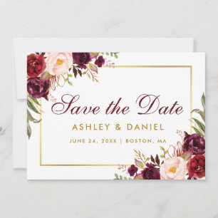 Save The Date Or Bourgogne Enregistrer La Date Floral