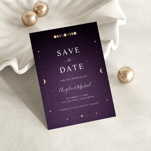 Save The Date Or Céleste Lune Galaxie Violette Univers Cosmique