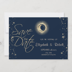 Save The Date Or Céleste Soleil Et Lune Étoiles