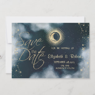 Save The Date Or Céleste Soleil, Lune, Étoiles Ciel Nocturne