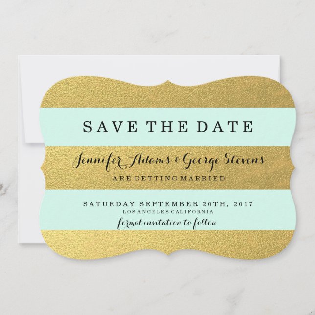 SAVE THE DATE OR CHIC | STRIPES MINTS ENREGISTRER LA DATE (Devant)