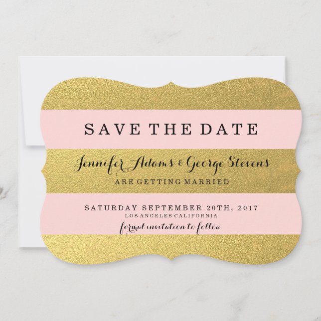 SAVE THE DATE OR CHIC | STRIPES ROSES ENREGISTRER LA DATE (Devant)