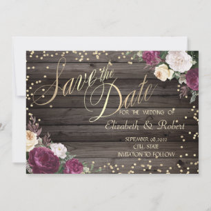 Save The Date Or Diamants Bourgogne Fleurs Bois