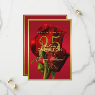 Save The Date Or encadré romantique Rose rouge Anniversaire