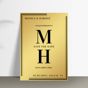 Save The Date Or et noir Big Bold Monogramme élégant élégant