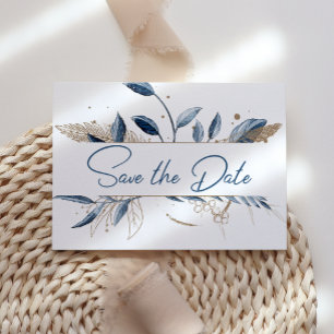 Save The Date Or Moderne Floral Élégant Fleurs Bleues Épargne Da