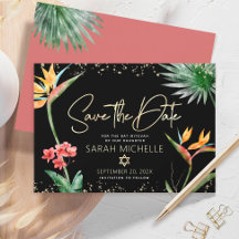 Or Noir Tropicale Bat Mitzvah Florale Palmier Mode