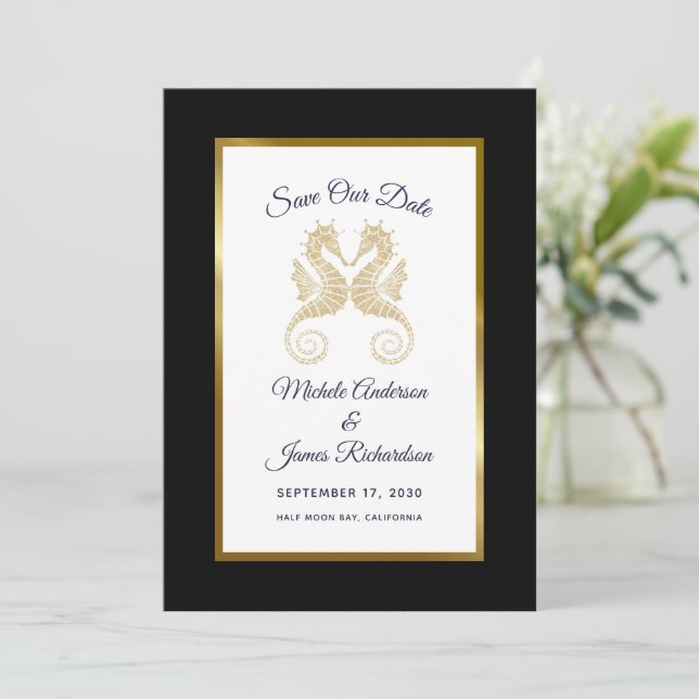Save The Date Or Seahorses Mariage tropical Enregistrer la date (Debout devant)