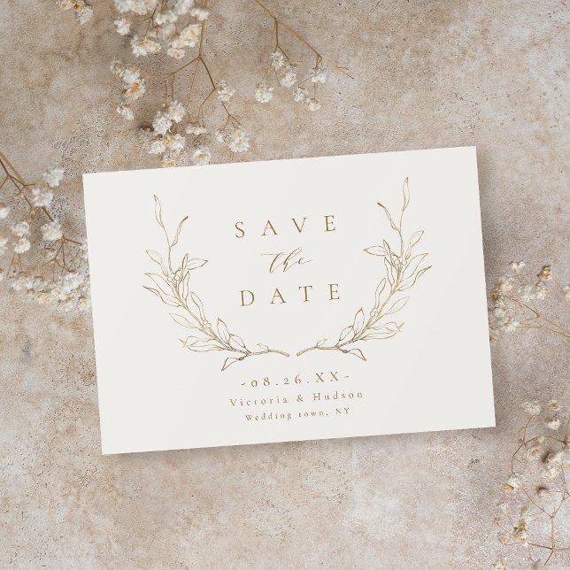 Save The Date Or simple élégance botanique feuille mariage Save (Gold simple elegance botanical leaves wedding Save The Date)