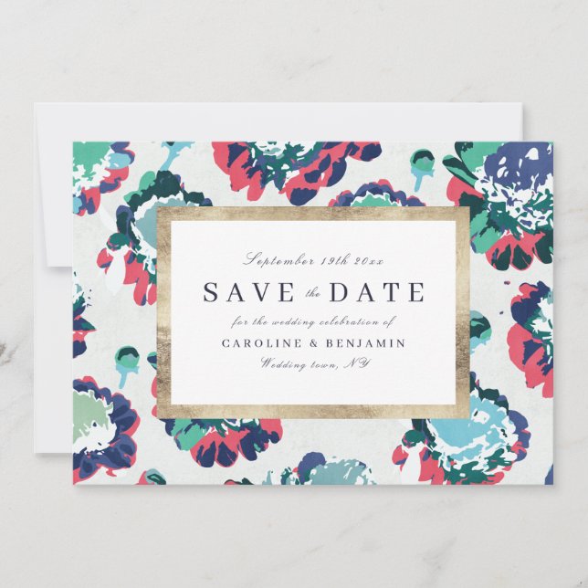 Save The Date Or vert classique moderne abstrait floral (Devant)