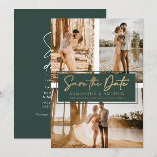 Save The Date Or vert enregistrer la date 3 photo grille collage