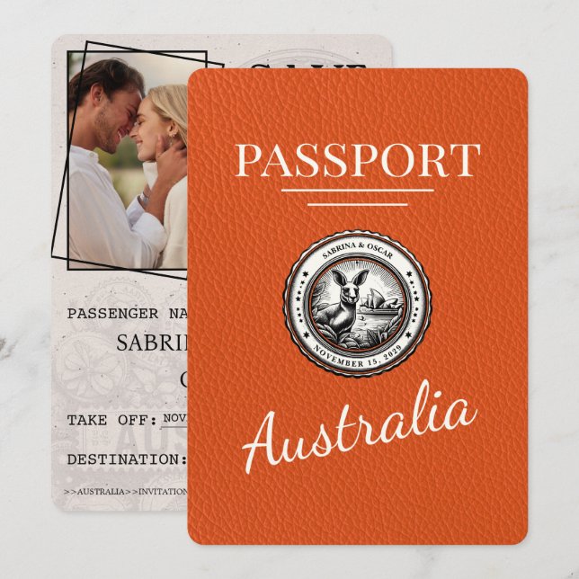 Save The Date Orange Australia Passport Enregistrer La Date (Devant / Derrière)