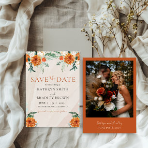 Save The Date Orange Bright Boho Automne Mariage Floral