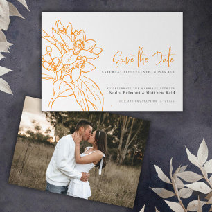 Save The Date Orange fleur mono photo mariage enregistrer la dat