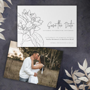 Save The Date Orange fleur mono photo mariage enregistrer la dat
