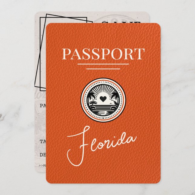 Save The Date Orange Florida Passport Enregistrer La Date (Devant / Derrière)