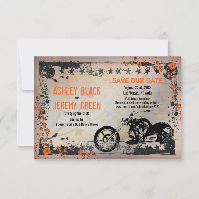 Save The Date Orange Grey Moker Mariage de moto Enregistrer la d (Devant)