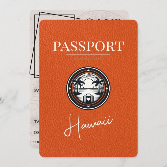 Save The Date Orange Hawaii Passeport Enregistrer La Date (Devant / Derrière)