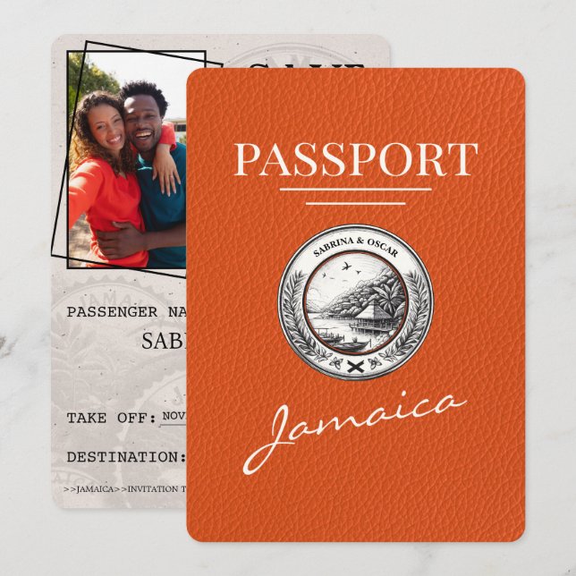 Save The Date Orange Jamaica Passport Enregistrer La Date (Devant / Derrière)