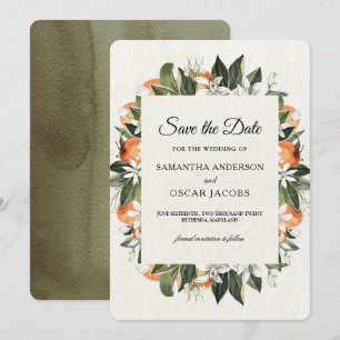 Save The Date Orange moderne & Fleurs Cadre Aquarelle