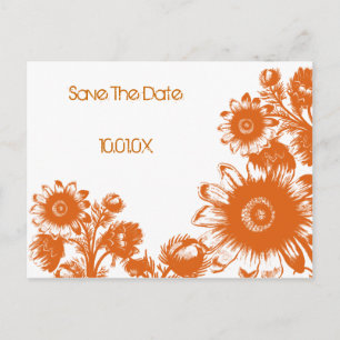Save The Date -Orange On White  Vintage Flowers Announcement Postcard