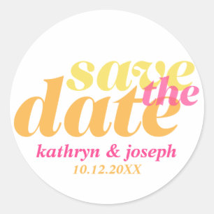 Save the date orange pink wedding engagement seals